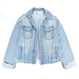 ZARA Oversized Western Trucker Button Down Jean Jacket Light Denim Minimal Small
